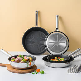 5pcs Suit Stainless Steel Frypans & Woks, Induction compatible, PFAS-PFOA free, Non-stick coated